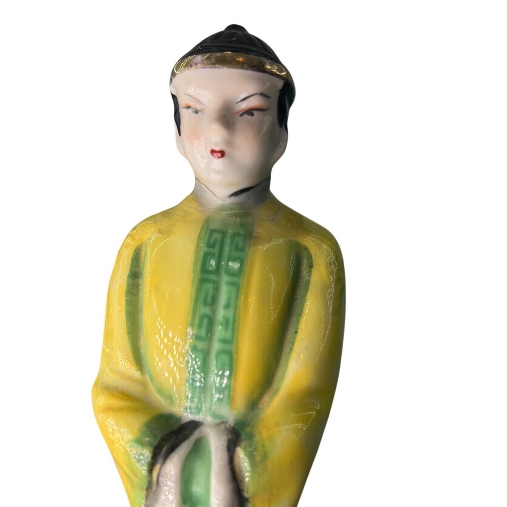 Vintage Made in Occupied Japan Porcelain Asian Figurine Pair Yellow Green 7.5" - Picture 5 of 8